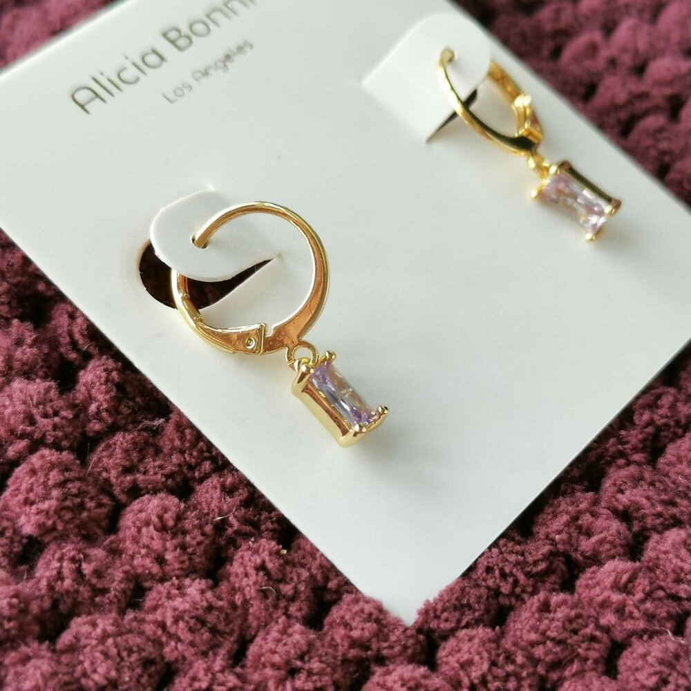Alicia Bonnie Gold Pastel Purple Crystal Twinkling Treasure huggie drop earrings - Picture 3 of 3